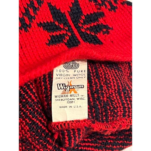 Vintage Wigwam Red Vintage Wool Beanie blue snowflakes - Picture 4 of 4